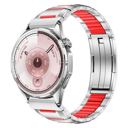 Multi-Faceted Rubber Inlaid Stainless Steel Watch Band, 22mm