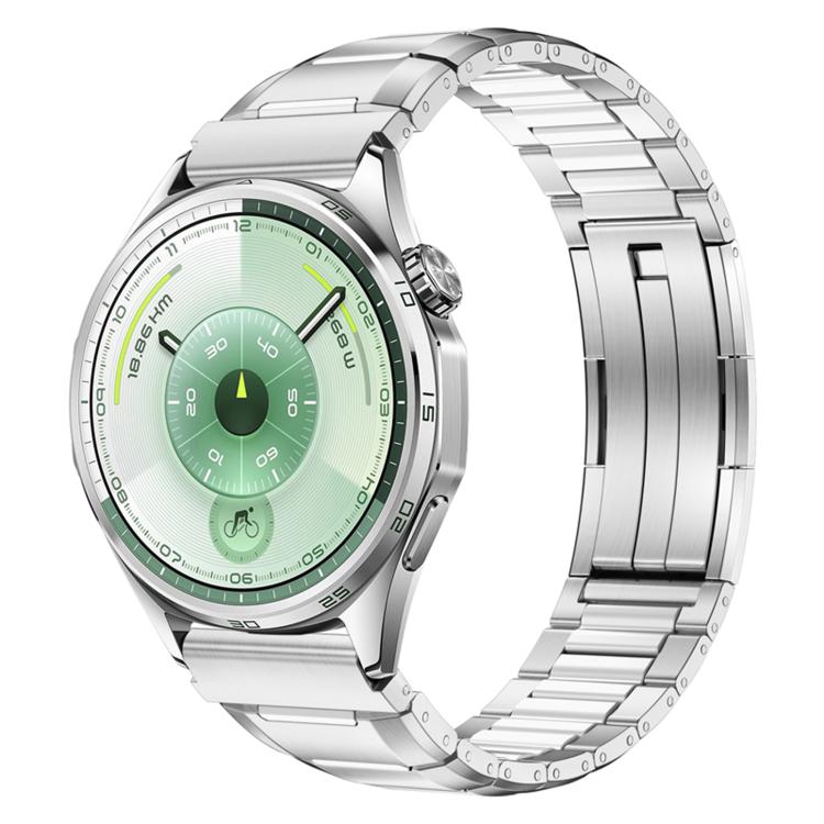 Multi-Faceted Rubber Inlaid Stainless Steel Watch Band, 22mm