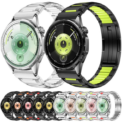 Multi-Faceted Rubber Inlaid Stainless Steel Watch Band, 22mm