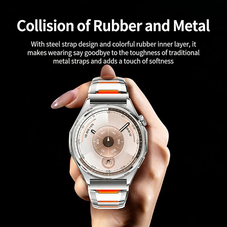 Multi-Faceted Rubber Inlaid Stainless Steel Watch Band, 22mm