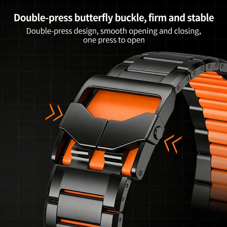 Multi-Faceted Rubber Inlaid Stainless Steel Watch Band, 22mm
