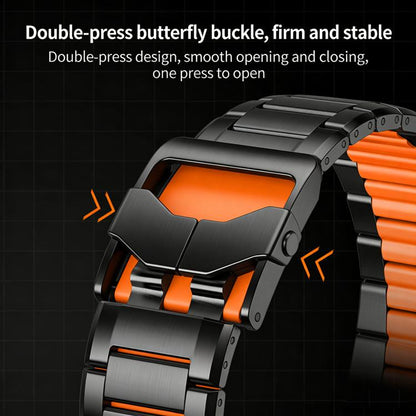 Multi-Faceted Rubber Inlaid Stainless Steel Watch Band, 22mm