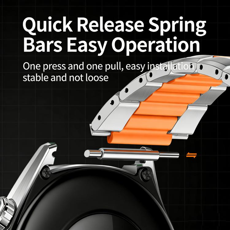 Multi-Faceted Rubber Inlaid Stainless Steel Watch Band, 22mm