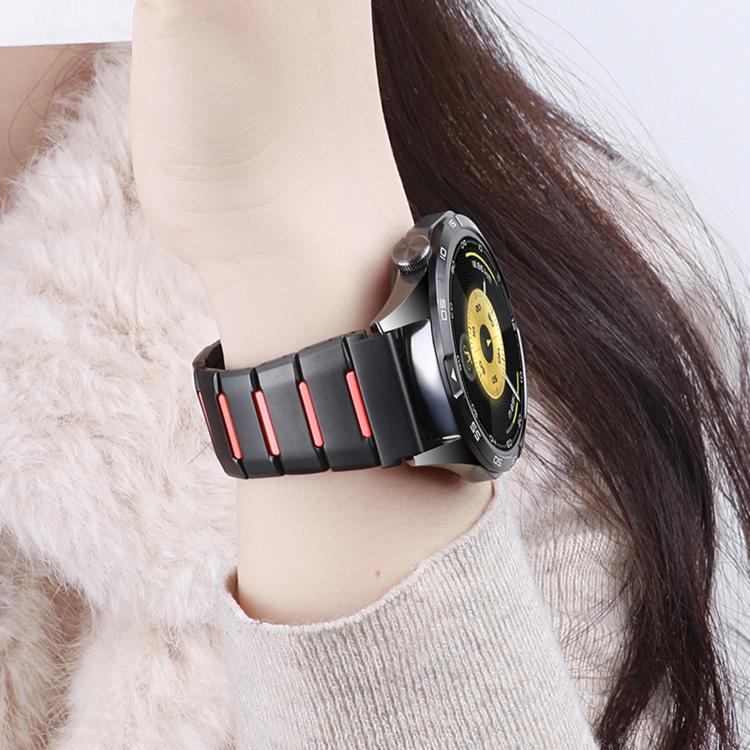 Multi-Faceted Rubber Inlaid Stainless Steel Watch Band, 22mm