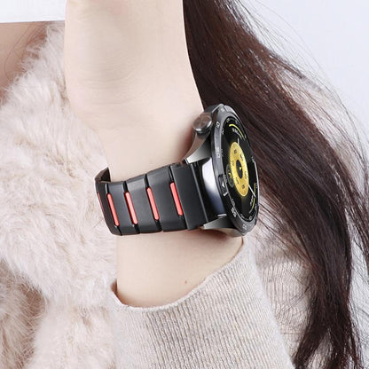 Multi-Faceted Rubber Inlaid Stainless Steel Watch Band, 22mm