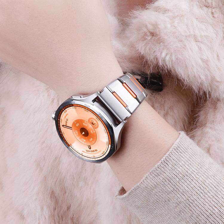 Multi-Faceted Rubber Inlaid Stainless Steel Watch Band, 22mm