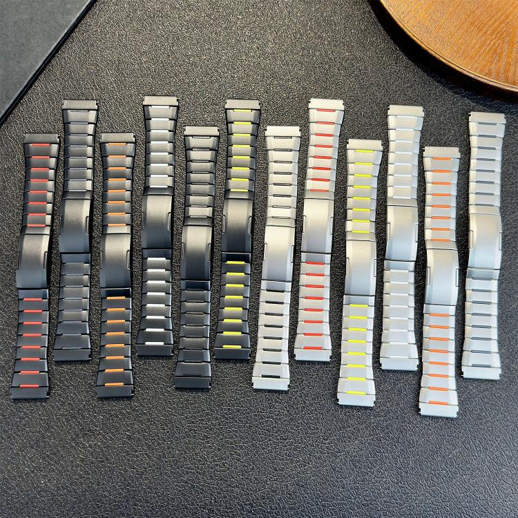 Curved Two-Tone Side-Release Stainless Steel Watch Band, 22mm