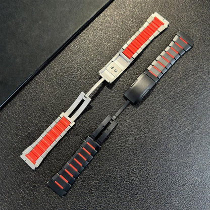 Curved Two-Tone Side-Release Stainless Steel Watch Band, 22mm