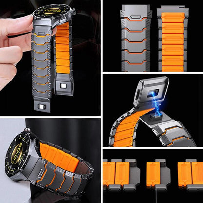 Mecha Knight Magnetic Clasp Silicone Embedded Titanium Alloy Watch Band, 22mm