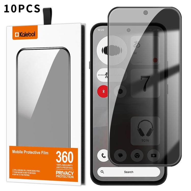10pcs Kalebol High-Aluminum Screen-Printed Full-Coverage Black-Border Privacy Tempered Glass Film, For Nothing Phone 4b, For Nothing Phone 4a Pro, For Nothing Phone 4a, For Nothing Phone 3a Lite, For Nothing Phone 3, For Nothing CMF Phone 2 Pro        ...