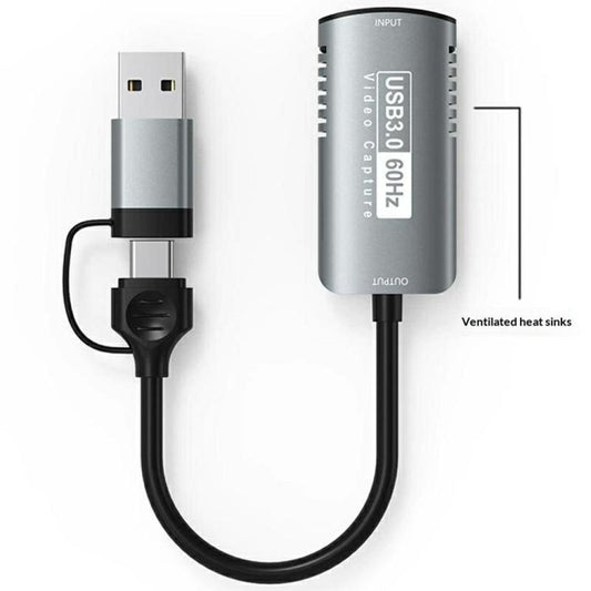 محول التقاط فيديو عالي الدقة 1080P بتردد 60 هرتز HU-08A، منفذ HDMI إلى USB 3.0 / Type-C، بطاقة التقاط فيديو 2 في 1، HU-08A