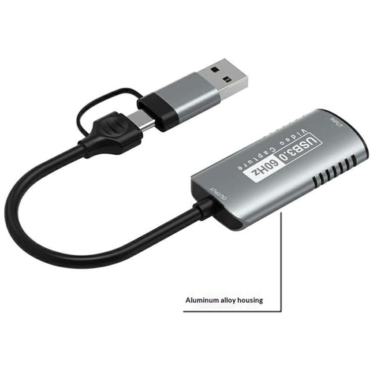 HU-08A Adaptateur de capture HD 1080P 60Hz HDMI vers USB 3.0 / Type-C 2 en 1, HU-08A