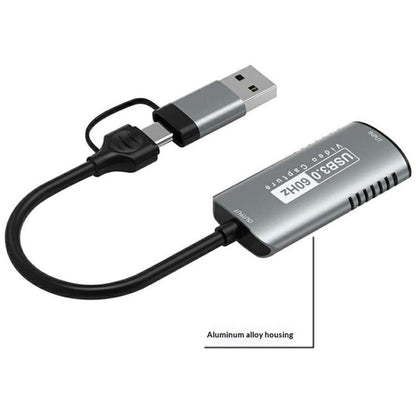 HU-08A Adaptateur de capture HD 1080P 60Hz HDMI vers USB 3.0 / Type-C 2 en 1, HU-08A