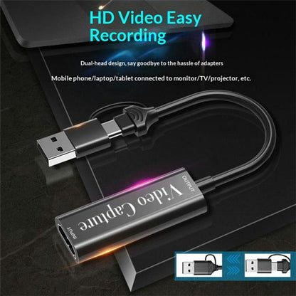 HU-02A Câble adaptateur de diffusion en direct HDMI vers USB / Type-C 2 en 1 Carte de capture vidéo, HU-02A