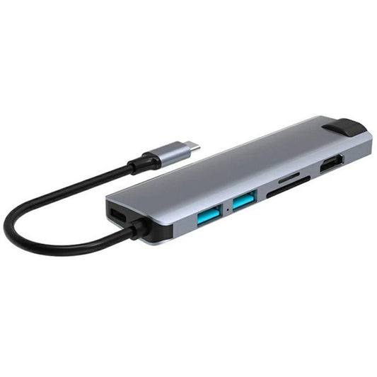 موزع USB-C 7 في 1 يدعم دقة 4K HD وشحن سريع بقدرة 100 واط، مزود بمنفذ إيثرنت جيجابت وقارئ بطاقات SD/TF، ​​طراز HC-75LC