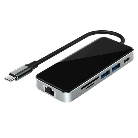 محول متعدد المنافذ HC-76 4K HD RJ45 Ethernet SD TF قارئ بطاقات SD TF موزع USB-C 10 في 1، HC-76