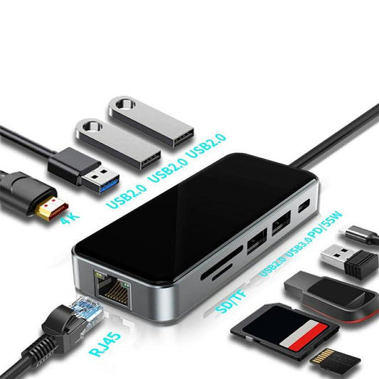 محول متعدد المنافذ HC-76 4K HD RJ45 Ethernet SD TF قارئ بطاقات SD TF موزع USB-C 10 في 1، HC-76
