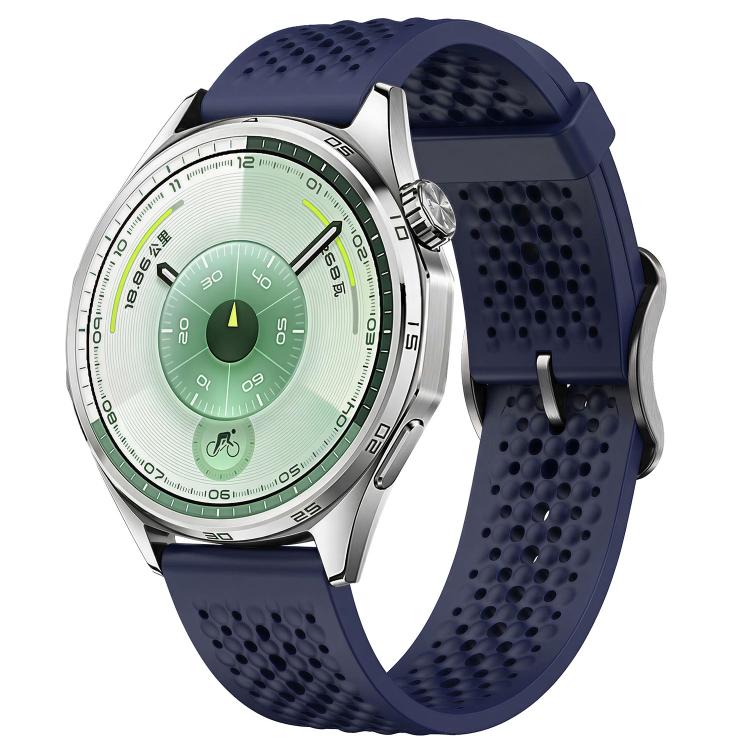 Perforated Breathable Pin Buckle Silicone Watch Band, 18mm, 20mm, 22mm