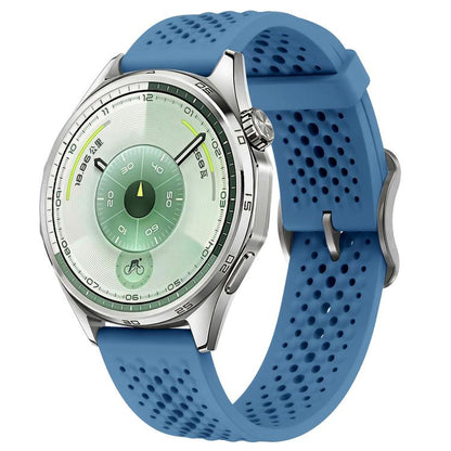 Perforated Breathable Pin Buckle Silicone Watch Band, 18mm, 20mm, 22mm