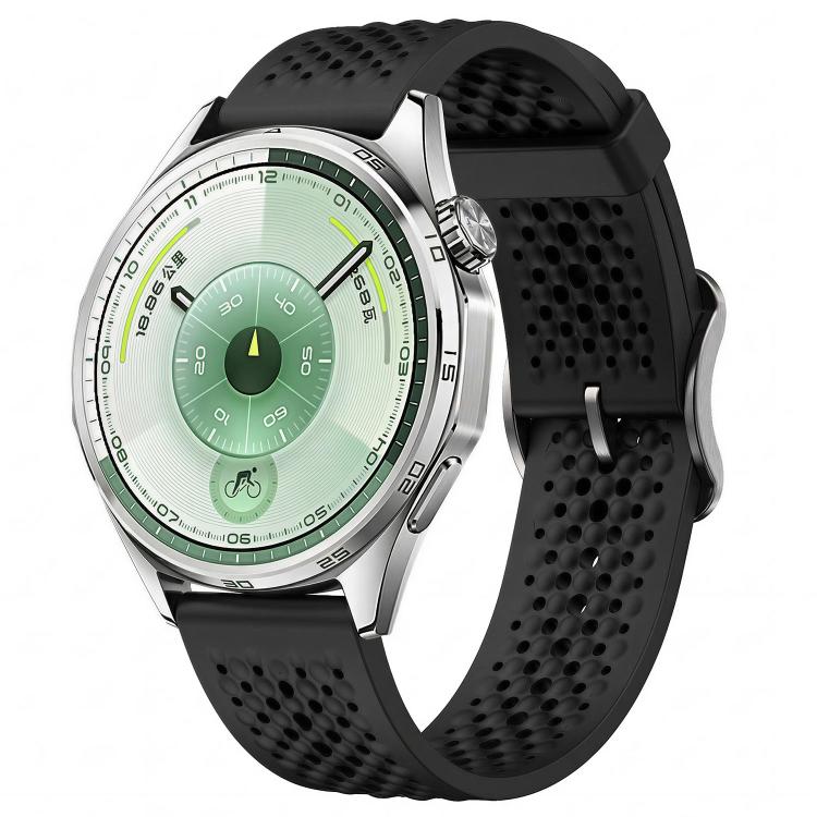 Perforated Breathable Pin Buckle Silicone Watch Band, 18mm, 20mm, 22mm