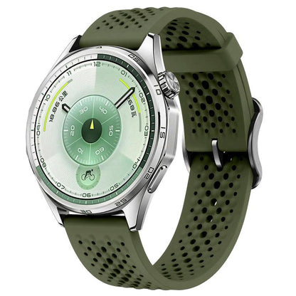 Perforated Breathable Pin Buckle Silicone Watch Band, 18mm, 20mm, 22mm