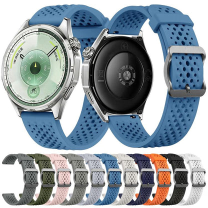 Perforated Breathable Pin Buckle Silicone Watch Band, 18mm, 20mm, 22mm