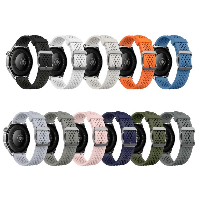 Perforated Breathable Pin Buckle Silicone Watch Band, 18mm, 20mm, 22mm