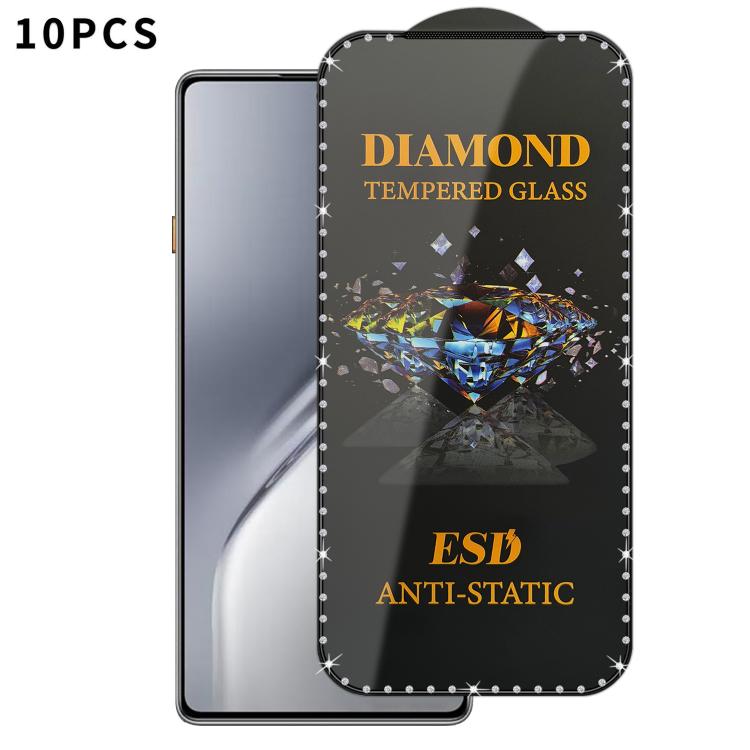 10pcs Full-Screen Diamond-Studded Silkscreen High-Definition Anti-Static Tempered Glass Film, For Tecno  Spark 40, For Tecno Camon 40, For Tecno Spark 30, For Tecno Spark Go 1, For Tecno Camon 30