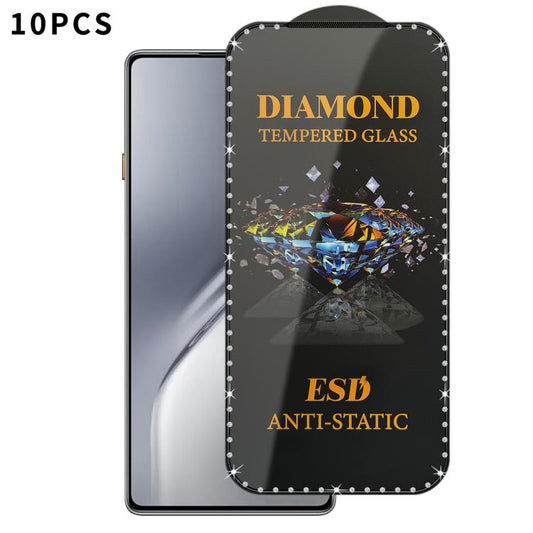 10pcs Full-Screen Diamond-Studded Silkscreen High-Definition Anti-Static Tempered Glass Film, For Tecno  Spark 40, For Tecno Camon 40, For Tecno Spark 30, For Tecno Spark Go 1, For Tecno Camon 30