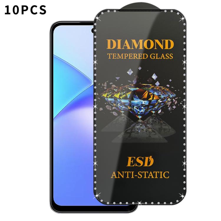 10pcs Full-Screen Diamond-Studded Silkscreen High-Definition Anti-Static Tempered Glass Film, For Tecno  Spark 40, For Tecno Camon 40, For Tecno Spark 30, For Tecno Spark Go 1, For Tecno Camon 30