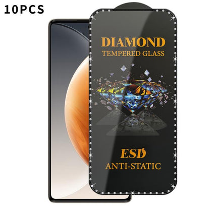 10pcs Full-Screen Diamond-Studded Silkscreen High-Definition Anti-Static Tempered Glass Film, For Tecno  Spark 40, For Tecno Camon 40, For Tecno Spark 30, For Tecno Spark Go 1, For Tecno Camon 30