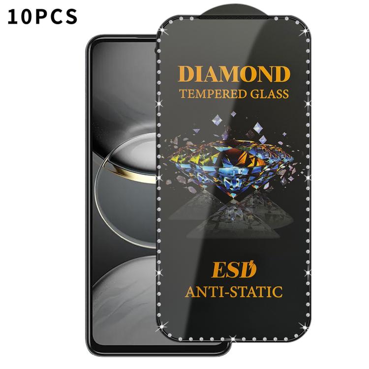 10pcs Full-Screen Diamond-Studded Silkscreen High-Definition Anti-Static Tempered Glass Film, For Tecno  Spark 40, For Tecno Camon 40, For Tecno Spark 30, For Tecno Spark Go 1, For Tecno Camon 30