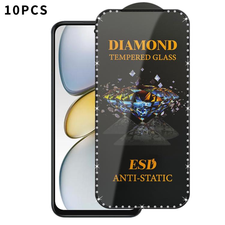 10pcs Full-Screen Diamond-Studded Silkscreen High-Definition Anti-Static Tempered Glass Film, For Tecno  Spark 40, For Tecno Camon 40, For Tecno Spark 30, For Tecno Spark Go 1, For Tecno Camon 30