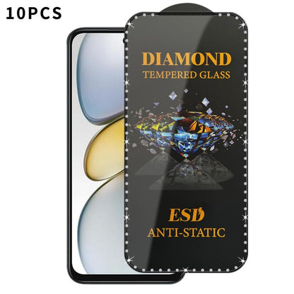 10pcs Full-Screen Diamond-Studded Silkscreen High-Definition Anti-Static Tempered Glass Film, For Tecno  Spark 40, For Tecno Camon 40, For Tecno Spark 30, For Tecno Spark Go 1, For Tecno Camon 30