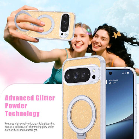 Starry Glitter Magnetic Holder Phone Case, For Google Pixel 10 Pro XL, For Google Pixel 9 Pro XL