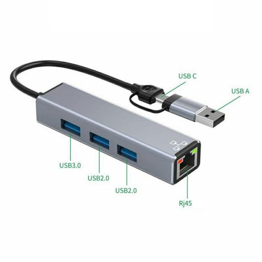 Adaptateur Ethernet 4 en 1 HC-78 : répartiteur de cartes réseau USB-C/USB-A vers USB 3.0/2.0 RJ45