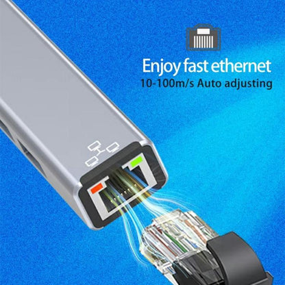 HC-78 USB-C / USB-A to USB3.0 / 2.0 RJ45 Network Card Splitter 4 in 1 Hub Ethernet Adapter, HC-78