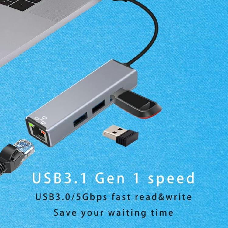 HC-78 USB-C / USB-A to USB3.0 / 2.0 RJ45 Network Card Splitter 4 in 1 Hub Ethernet Adapter, HC-78