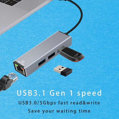 HC-78 USB-C / USB-A to USB3.0 / 2.0 RJ45 Network Card Splitter 4 in 1 Hub Ethernet Adapter, HC-78