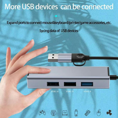 HC-78 USB-C / USB-A to USB3.0 / 2.0 RJ45 Network Card Splitter 4 in 1 Hub Ethernet Adapter, HC-78