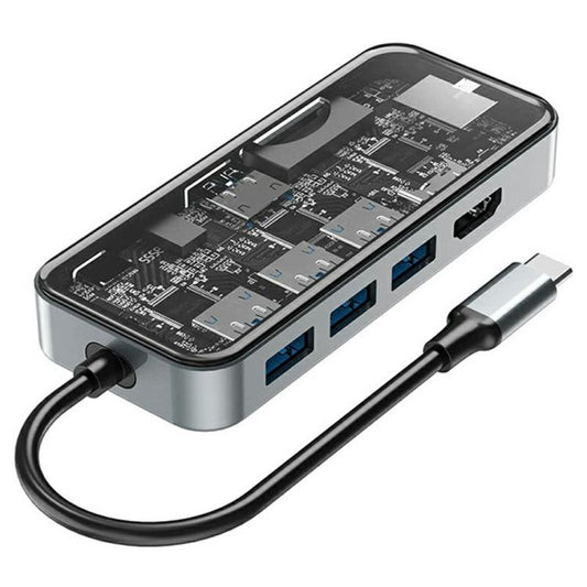 HC-87 10 in 1 USB-C Hub Gigabit Ethernet 4K HD PD 100W Charging Multi-Port Adapter, HC-87