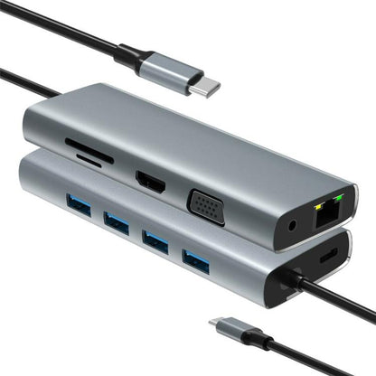 HC-84Q HD VGA RJ45 Ethernet Port Expansion Dock PD 60W Charging 11 in 1 USB-C Hub, HC-84Q