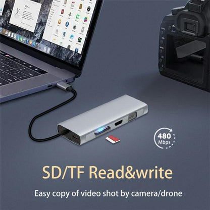 HC-84Q HD VGA RJ45 Ethernet Port Expansion Dock PD 60W Charging 11 in 1 USB-C Hub, HC-84Q
