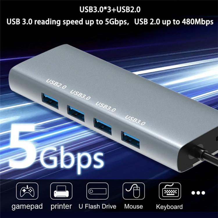 HC-84Q HD VGA RJ45 Ethernet Port Expansion Dock PD 60W Charging 11 in 1 USB-C Hub, HC-84Q