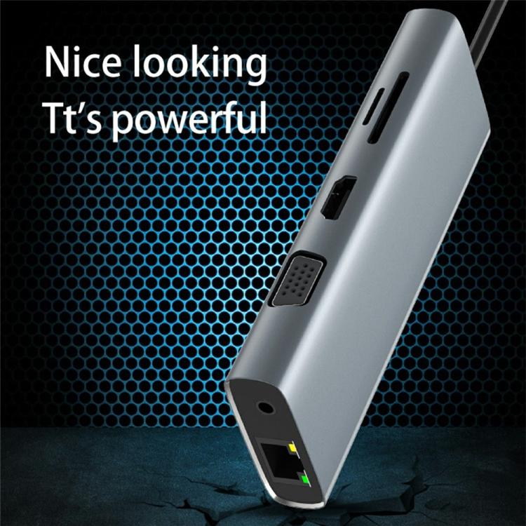 HC-84Q HD VGA RJ45 Ethernet Port Expansion Dock PD 60W Charging 11 in 1 USB-C Hub, HC-84Q