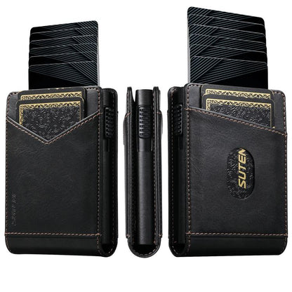 Suteni Oil Wax Pattern Multi-Card Slot Wallet Card Holder
