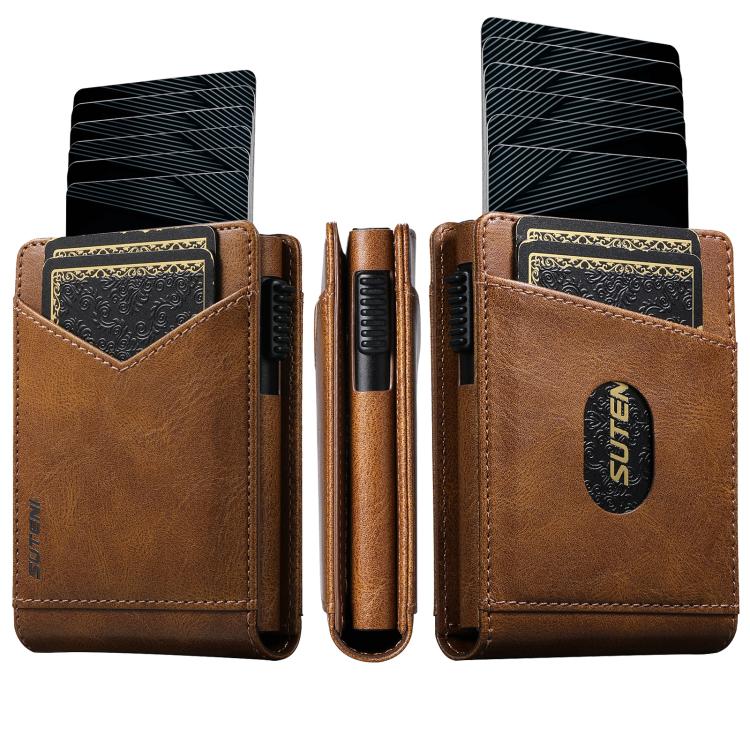 Suteni Oil Wax Pattern Multi-Card Slot Wallet Card Holder