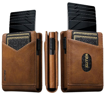 Suteni Oil Wax Pattern Multi-Card Slot Wallet Card Holder