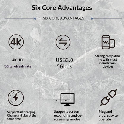 HC-04D 5 in 1 Docking Station Type-C to 4K HD USB3.0 / 2.0 Splitter Adapter USB-C Hub, HC-04D