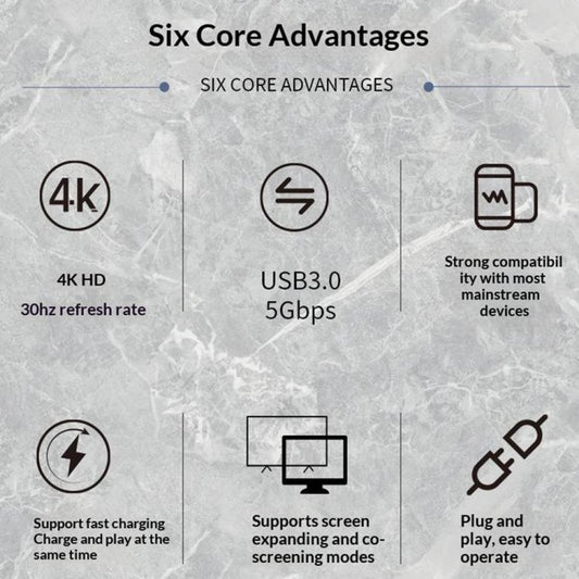محطة إرساء HC-04D 5 في 1، محول USB 3.0 / 2.0 من النوع C إلى دقة 4K عالية الوضوح، موزع USB-C، HC-04D